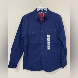 Lands End Men's Blue Button Down Flannel Lined Long Sleeve Work Shirt Jacket s S